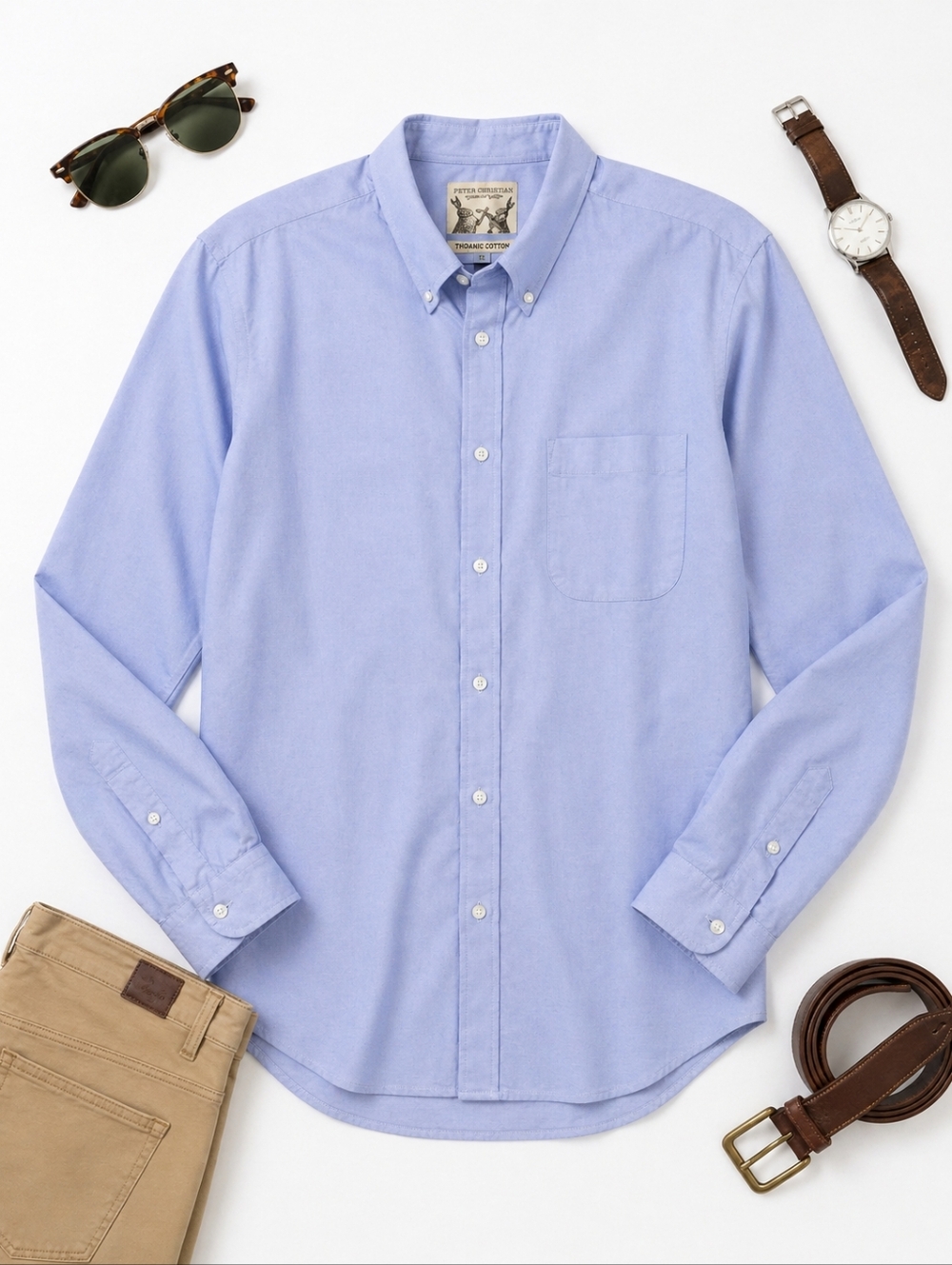 Peter Christian Blue Organic Cotton Oxford Button  Dress Shirt. Mens 2XL